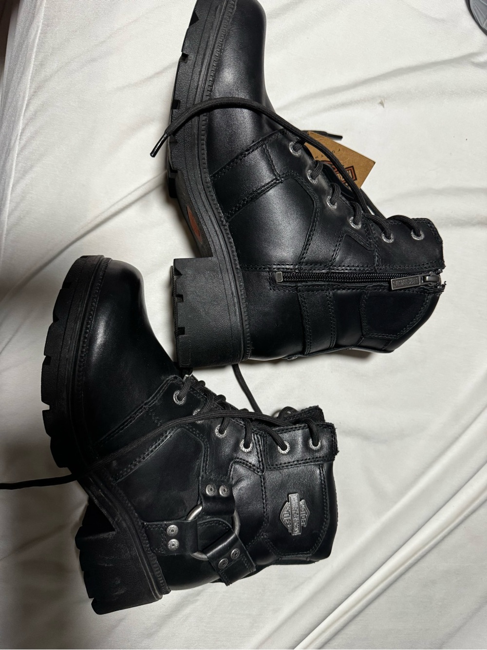 Harley-Davidson women’s Black Leather Combat Boots - Rugged Zip & Lace